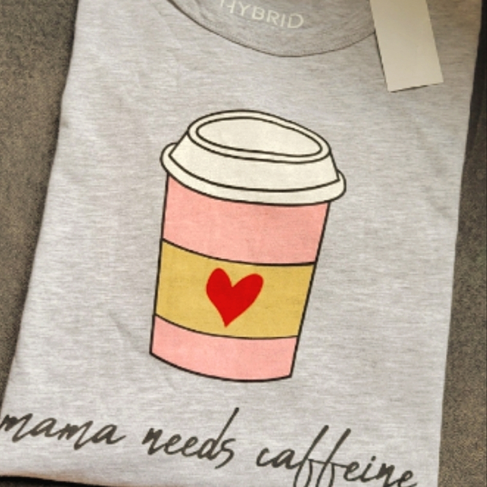 HYBRID Apparel Mama Needs Caffeine Spelled Out with ❤ Emblem Coffee Cup Size XL